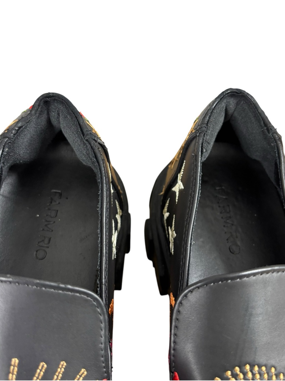Farm Rio Black Embroidered Slip-On platform lug sole Loafers size US 8.5 EU 39.5 - Picture 8 of 9